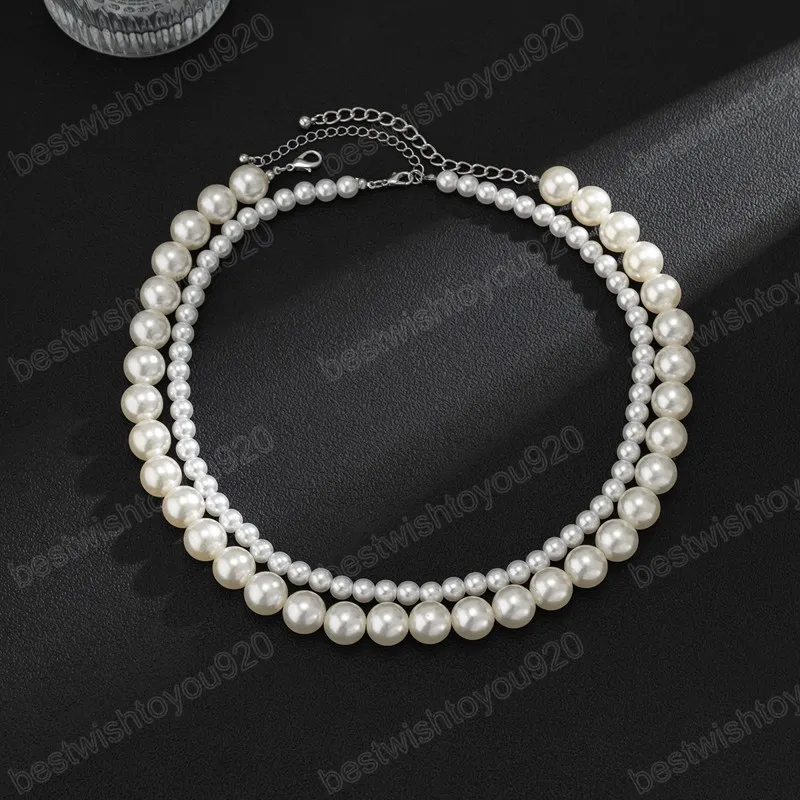 Collana girocollo con catena di perle d'imitazione alla moda, temperamento da uomo, semplice gioielli fatti a mano con perline girocollo