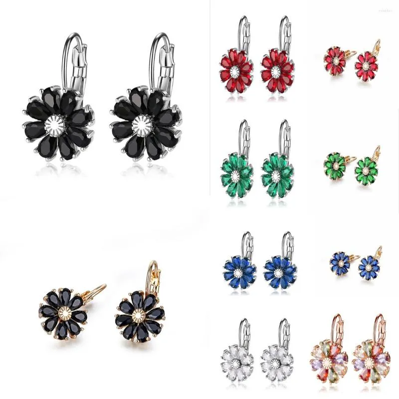 Boucles d'oreilles créoles à la mode plaqué or Rose fleur vert rouge blanc goutte d'eau Zircon pour femmes accessoires de mode cadeau de fête de mariage