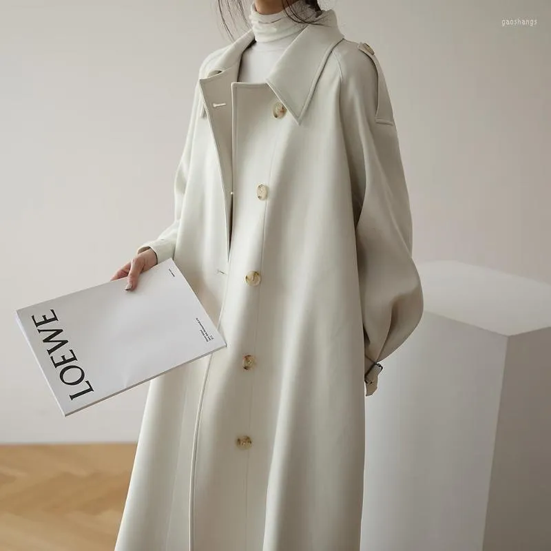 Kadın Trençkotları Sonbahar Kış Kışları Katı Uzun Ceket Koreli Ofis Sıcak Zarif Kereste Vintage Paltolar Rüzgar Dermezi Günlük Ceket