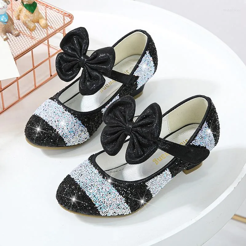 Flat Shoes Children's High Heel Princess Party Spring Girls Läder Baby Barn Single Little Crystal
