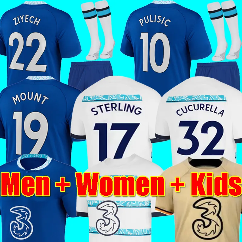 22 23 CFC Jersey Pulisic Mount Havertz Sterling Jorginho 2022 2023 Football Shirt Men Kids Zestawy Koulibaly Kante Skarps Mendy T. Silva Cucurella