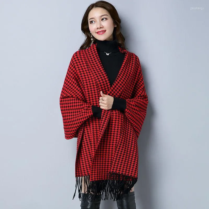 Women's Trench Coats Women's 2022 Spring And Autumn Shawl Knitted Scarf With Sleeves Cardigan Sweater Female Tassel Bat Sleeve Fashion