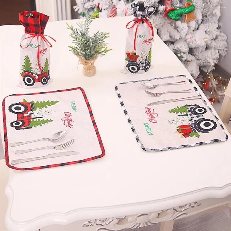 Tapetes de mesa de natal árvore do carro impressão de impressão de tapete retangular Placemat decoração de acessórios de natal