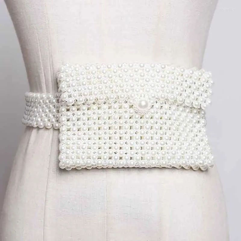 Bälten Seebeautiful Fashion Spring 2022 Summer Original Hollow Out Weave Girdle Man-Made Pearl Mini-Bag Midje Women A084