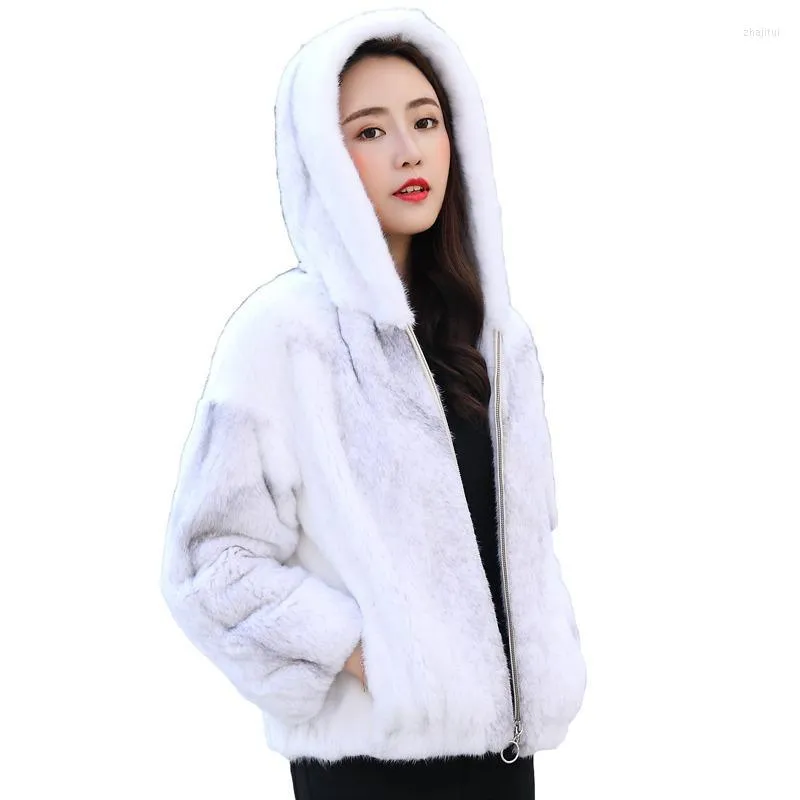 فور المرأة ، فور نسائي ، سترة Wholeskin Mink حقيقية مع Hoody Winter Women Coats Outerwear بالإضافة إلى حجم LF2221