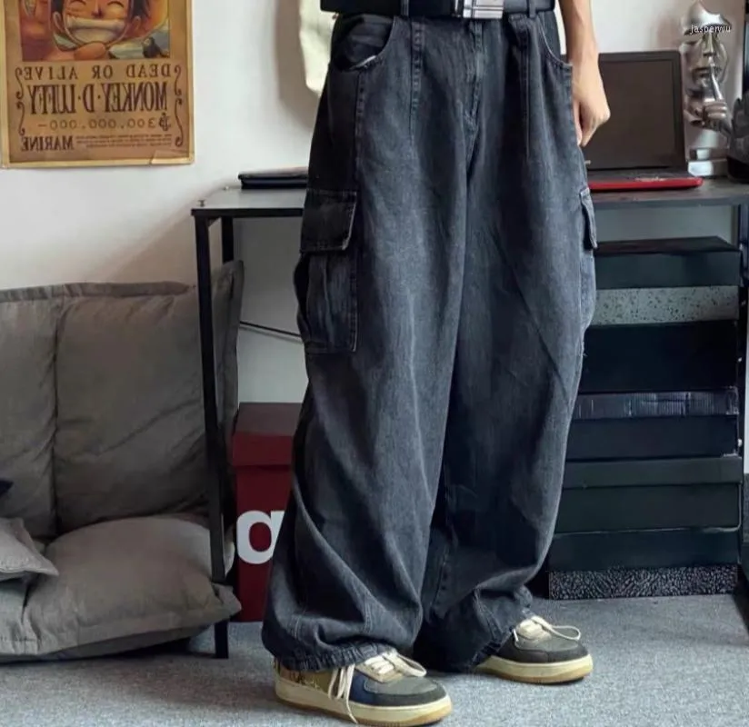 Jeans da uomo 2022 Pantaloni larghi Pantaloni di jeans maschili Pantaloni larghi neri da uomo Cargo oversize coreano Streetwear Hip Hop Harajuku