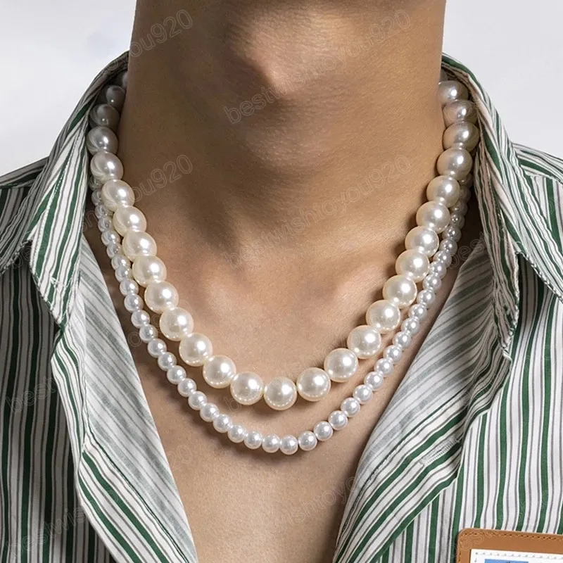 Collana girocollo con catena di perle d'imitazione alla moda, temperamento da uomo, semplice gioielli fatti a mano con perline girocollo