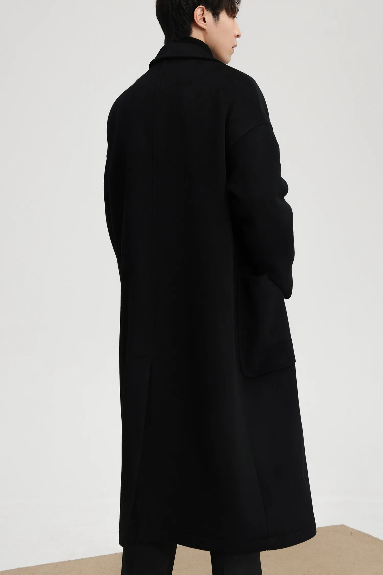 ジャケット・アウター NO ID Long Wool trench coat Men'S Notched Long Wool Blend Trench Coat Single Breasted
