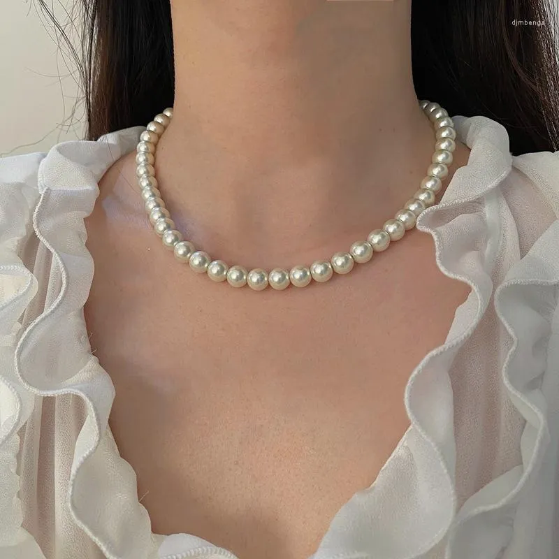 Choker Korea Elegant Big Imitation Pearl Beads Necklace For Women Clavicle Chain Wedding Jewelry Collar 2022