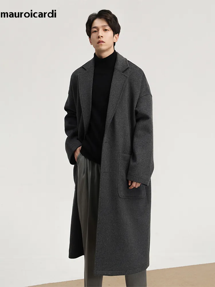 Men's wolmengsels Mauroicardi herfst winter lange oversized casual wollen trench jas mannen zakken losse borsten losse casual Koreaanse mode 220930