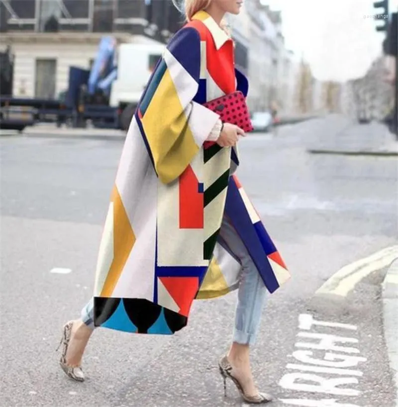 Women's Trench Coats Autumn Winter 2022 Women's Coat Windbreaker Long Flared Sleeve Fashion Trend Printed Loose Cardigan Hig