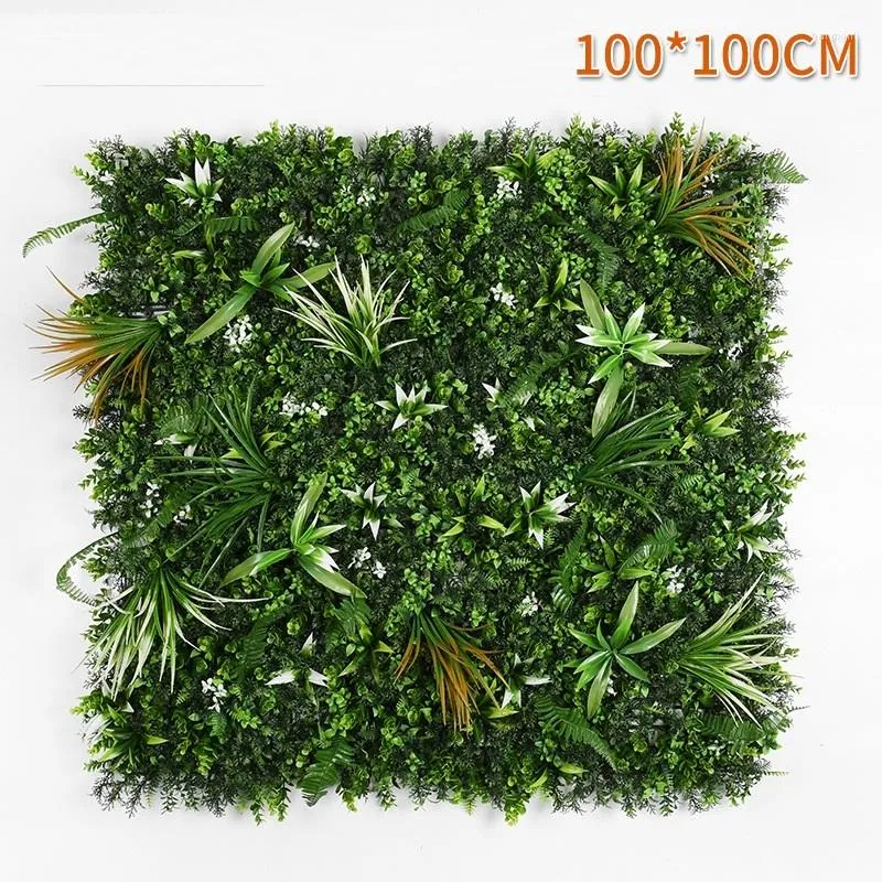 Decorative Flowers 100x100cm Artificial Plant Flower Wall Plastic Green Plants Lawn Wedding Home Garden Shopping Mall Fake Tropical Leaf