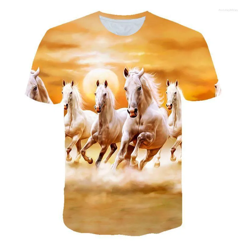 Herr t-skjortor sommarprodukter 3d djurh￤st kort￤rmad stor storlek ung t-shirt kl￤dsel mode trend