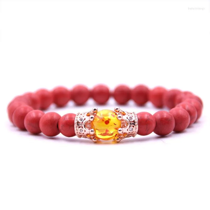 Strand Herren Roségold Krone Armband natürliche rote Kiefer Perlen Damen Schmuck