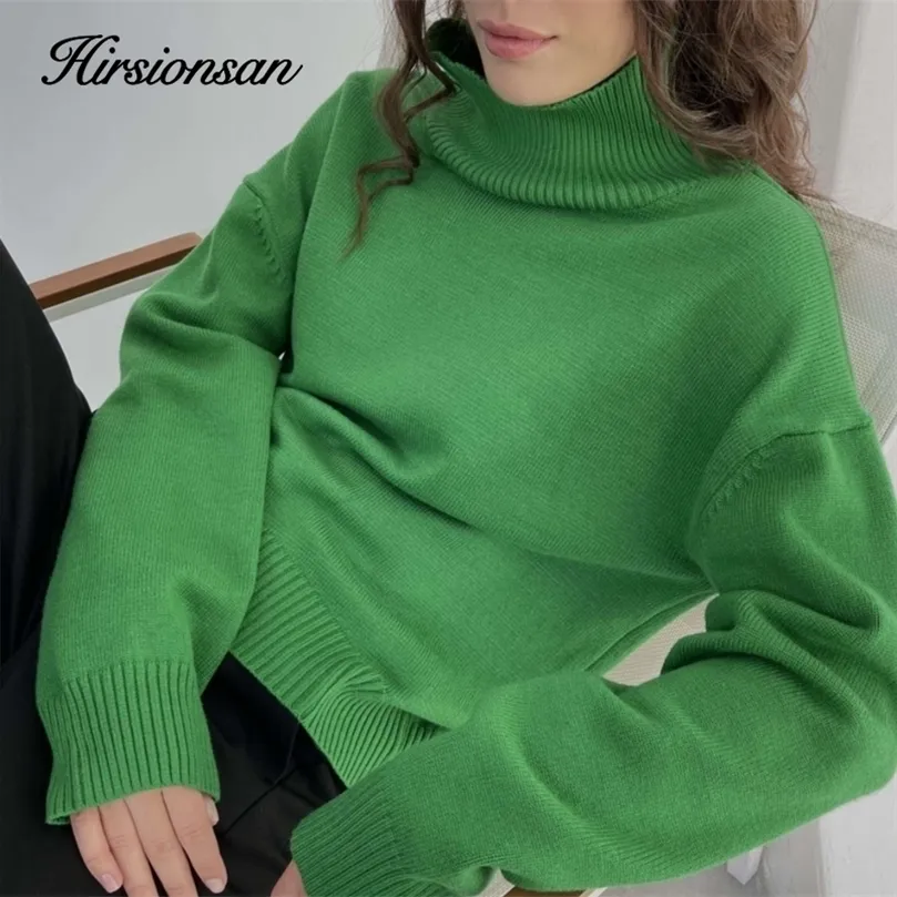 Kvinnor stickar Tees Hirsionsan Chic Turtle Neck Autumn Winter tröja Kvinnor mjuk varm grundläggande stickad tröja 12 färger Löst casual kvinnlig jumper 220930