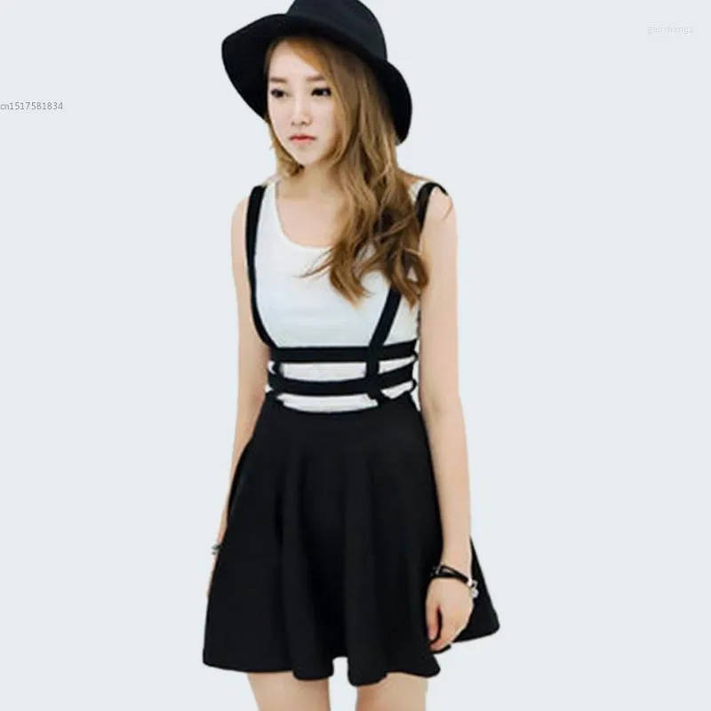 Skirts Preppy Style Suspender Women Girl Ruffles Skater Pleated