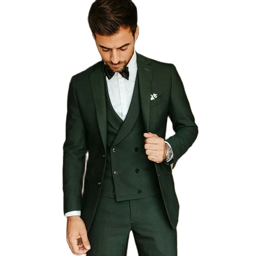 Costume Homme Armée Vert Marié Tuxedos Costume De Soirée Slim Fit Business Veste Décontractée Ensembles 3 Pièce Costume Homme