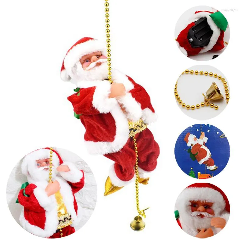 Christmas Decorations LED Electric Climbing Bead Santa Claus Doll Party Ornament Home Decoration Bells Hanging Interesting Music Gift