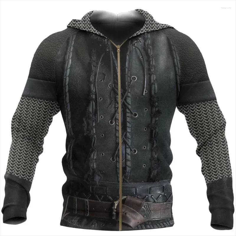 Felpe con cappuccio da uomo The Last Kingdom Warrior Chainmail Armor Felpa con cappuccio da uomo stampata in 3D Unisex Deluxe Felpa con zip Pullover Casual Streetwear KJ390