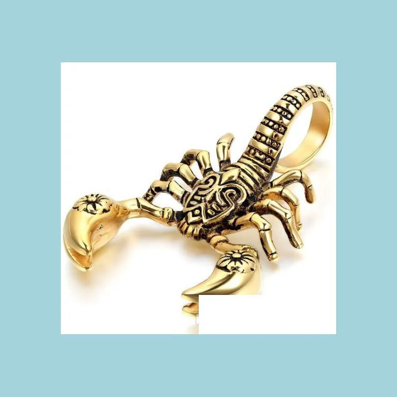 Collier pendentif Scorpion animal pour hommes femmes Antique or Sier Punk 3D colliers chaîne de corde Cool Hip Ho Mjfashion Dhqal