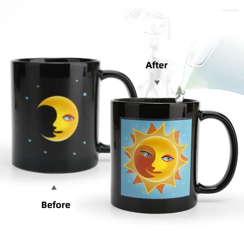 Kupalar güneş ve ay renk değişikliği fincan yüksek sıcaklık seyahat kahve kupa Noel hediyesi değişimi