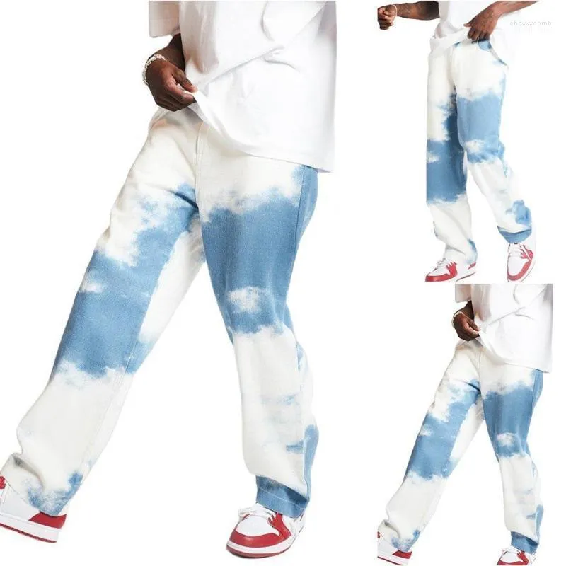 Pantaloni da uomo Jeans da uomo casual larghi in denim tie-dye a gamba dritta Pantaloni lunghi da passeggio