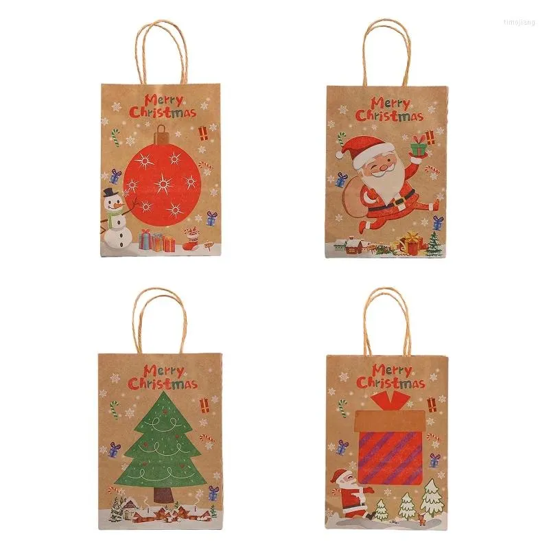 Present Wrap Christmas Kraft Väskor Pack med 12 Xmas Tree Lantern Santa Mönster för Festival Party Candy Biscuit Package