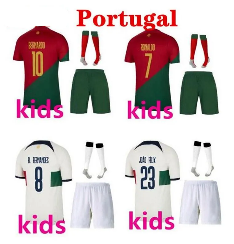 24 25 Portugal Soccer Jerseys Kids Kit Joao Felix Bernardo Bruno Ronaldo Fernandes Portugieser 22 23 Portugese jongens voetbal shirt