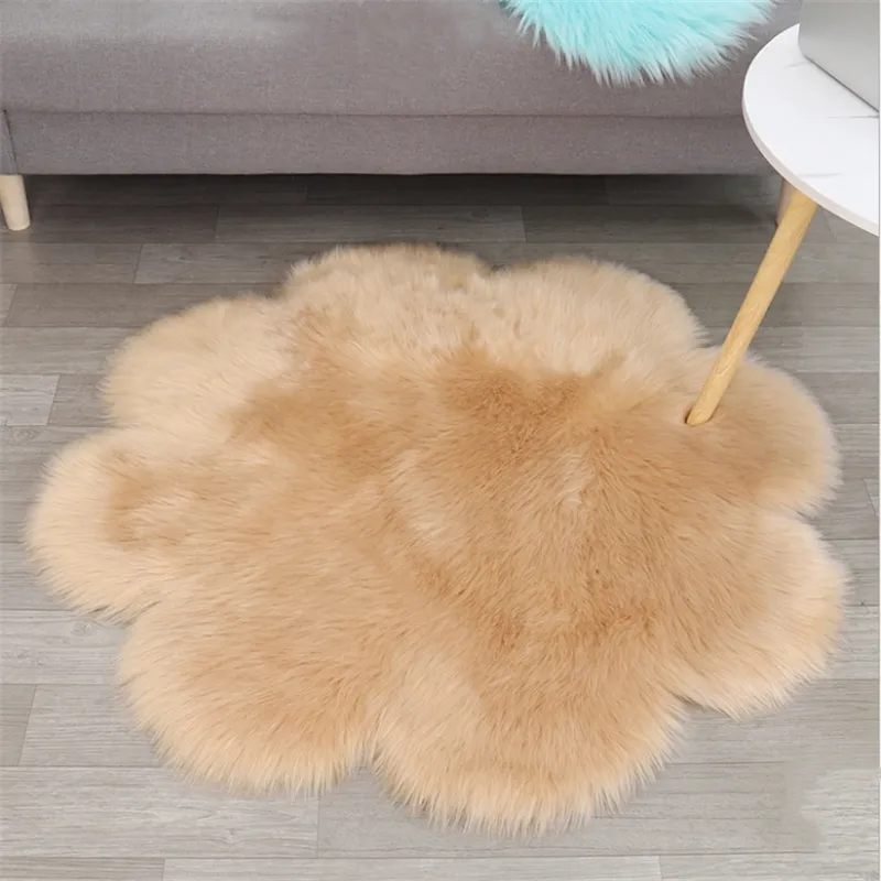 Teppich Langes Haar Teppich Wohnzimmer Deko Künstliche Haut Blumenform Flauschige Matte Pad Anti-Rutsch-Stuhl Sofa Teppiche 220930