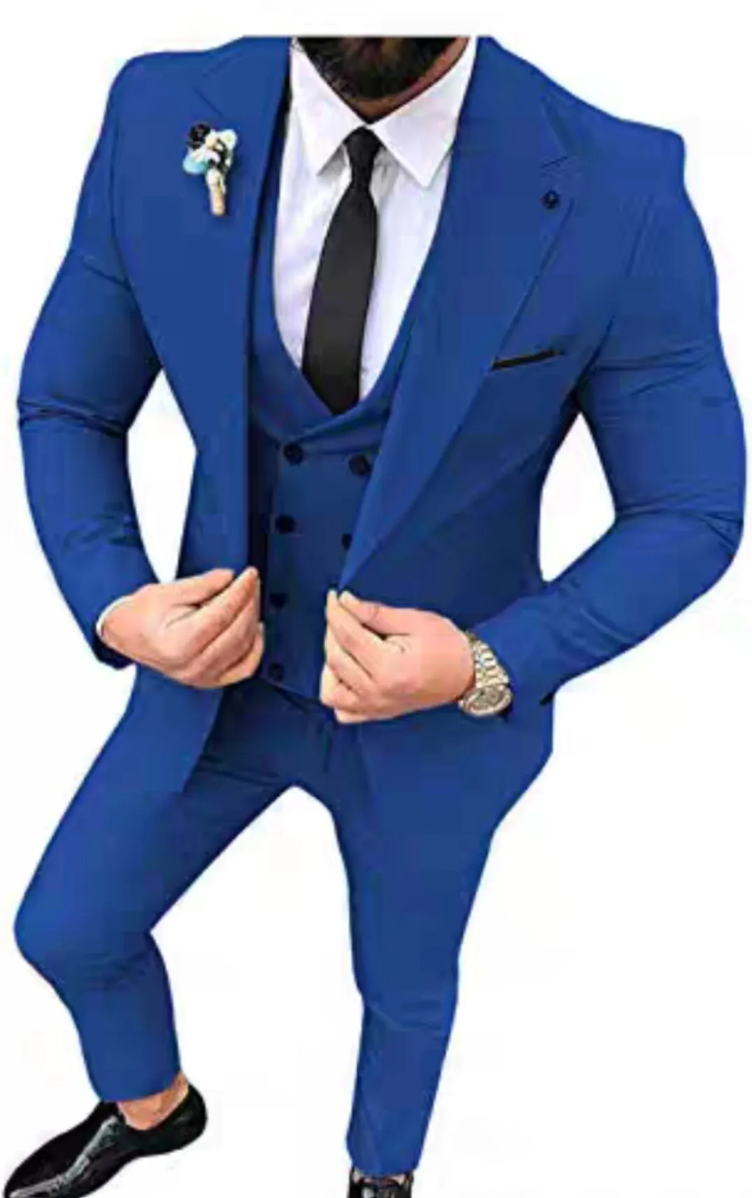 Brand New Royal Blue Groom Tuxedos Peak Lapel Groomsmen Wedding Dress Excellent Man Jacket Blazer 3 Piece Suit