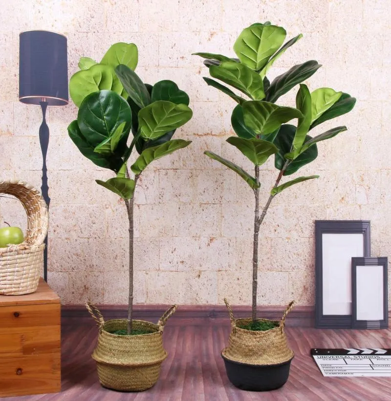 Decorative Flowers 113cm Large Artificial Plants Branch Tropical Ficus Fake Banyan Tree Plastic Leaves Simulation For Home Garden Decor