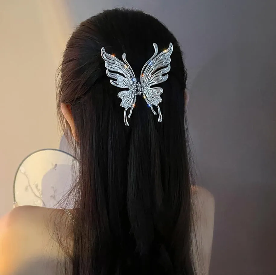 Fashion Large Metal Butterfly Hair Clips Claw for Women Rhinestone Hairpin Dish Up Gripper Claws Ponytail Claw Clip