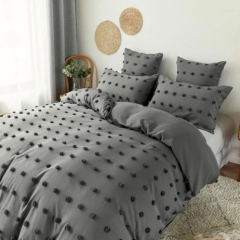 Set di biancheria da letto Classico stile nordico tinta unita Set copripiumino matrimoniale 220x240 200x200 Federa e trapunta di alta qualità grigio