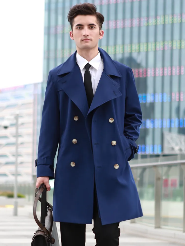 Mens Double Breasted Coat, Long Puffer Jacket Mens Elegant Sky