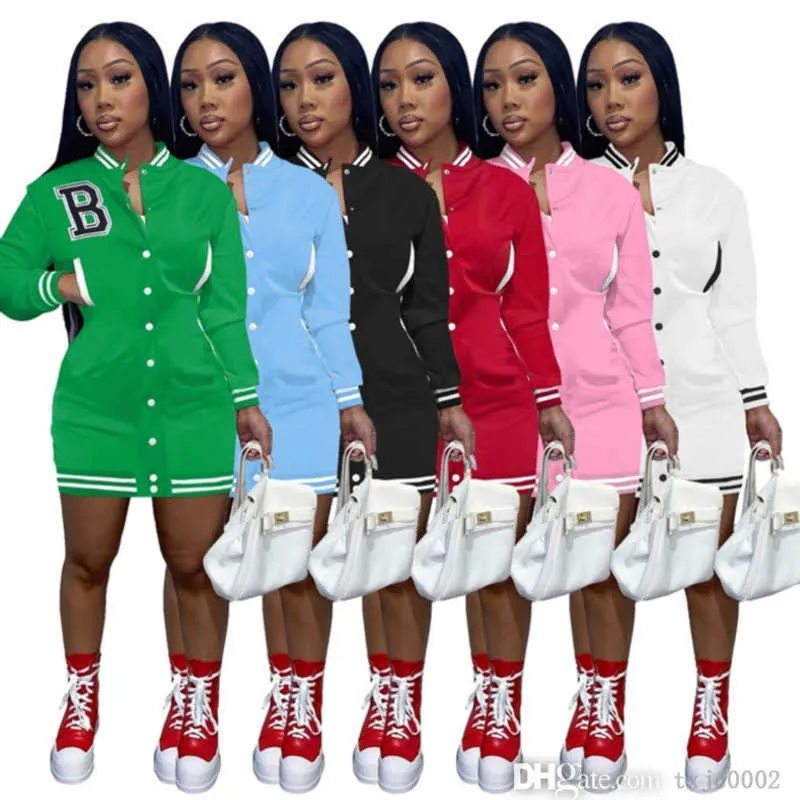 2022 Women Designer New Baseball Jersey Dresses Long Sleeve Embroidered