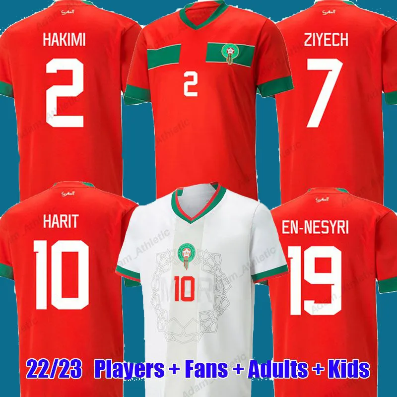 Men Soccer Jerseys Hakimi Maillot Marocain Ziyech En-Nesyri Football Dorts Men Kids Kit Harit Saiss Idrissi Boufal Jersey Maroc National Teem Shirt 22 23