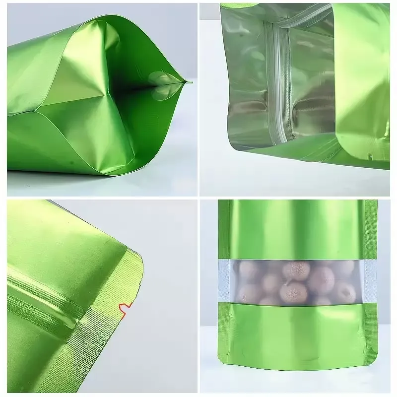 Matte Green Food Grade Mylar Aluminum Foil Packaging Stand Bag for Candy and Chocolate Zipper Seal Packing Dry Fruit Package Bags