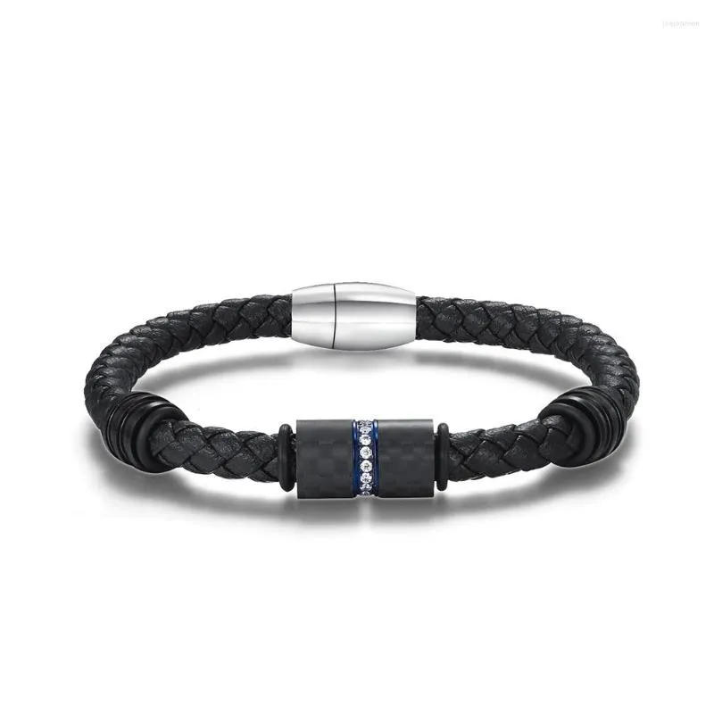 Pulseras de encanto Pulsera de fibra de carbono para hombres Brazalete trenzado de cuero Pulsera de estilo de oficina magnética para hombres Regalo de joyería de novio