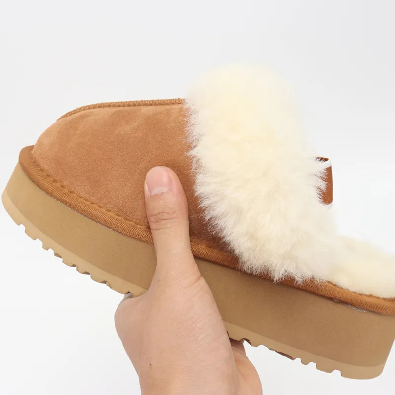 Designer Slippers Fluffy Winter Ultra Mini Boot Platform House Slipper Chestnut Real Leather Indoor Thick Bottom Australia Snow Boots