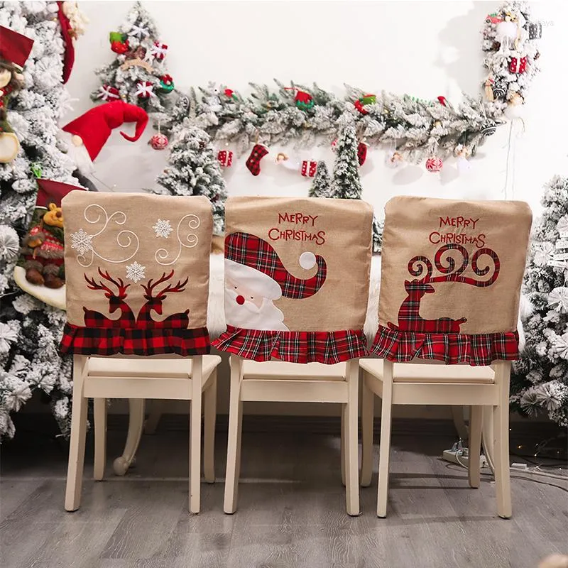 Décorations de noël housse de chaise en tissu Elk père noël pour la maison accessoires de décoration de Table cadeaux décor de noël