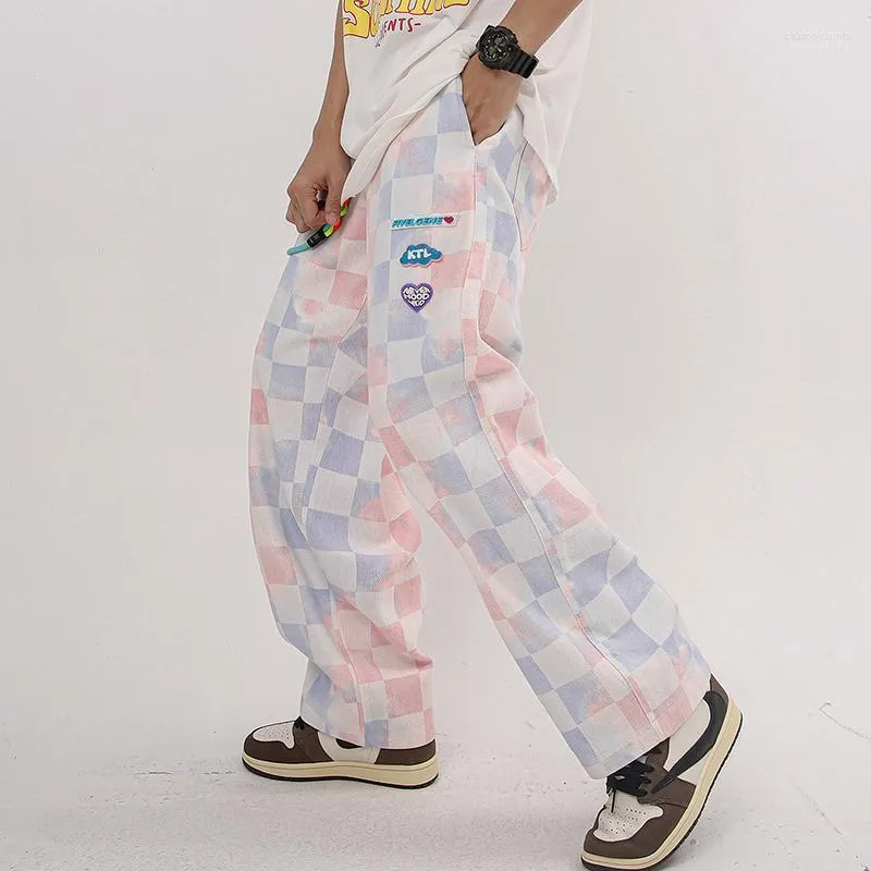 Männer Hosen Männer der Männer Plaid Tie Dye Baggy Jogger Hip Hop Baumwolle 2022 Herbst Harajuku Streetwear Jogginghose Casual Mode track