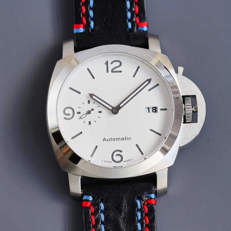 Luksusowy zegarek Pam 1314 Męskie automatyczne zegarek 45 mm wybieranie białego koloru fabrycznie ruch mechaniczny 316L drobna stalowa świetna