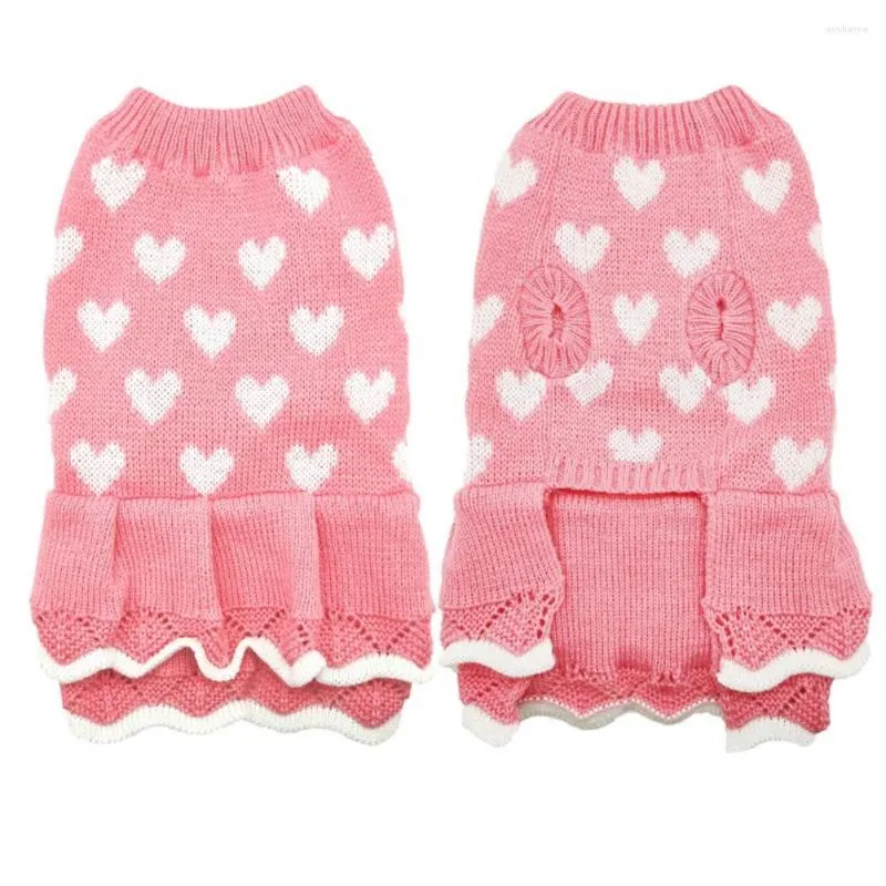 Hondenkleding kat geknitte trui jurk jumper liefde print puppy truien jas winter warme kleding rood roze