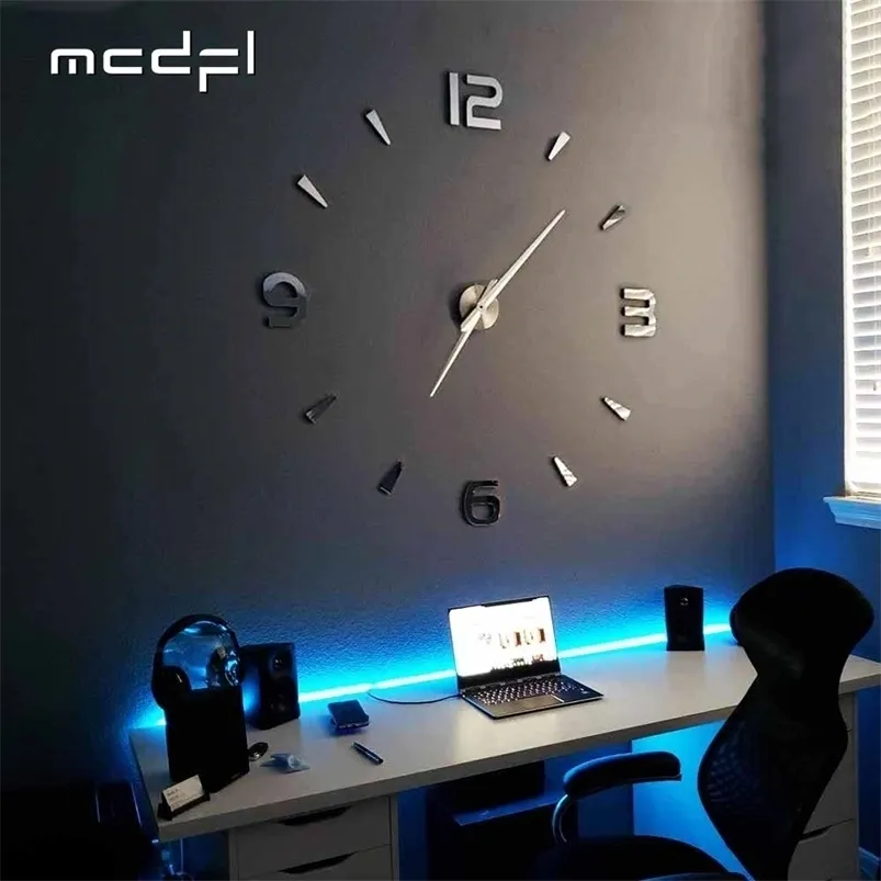 Horloges murales MCDFL 3D Grande Horloge Auto-Adhésif Acrylique Miroir Autocollants Montres Géantes Horloge Décoration Salon pour Intérieur de Maison 220930