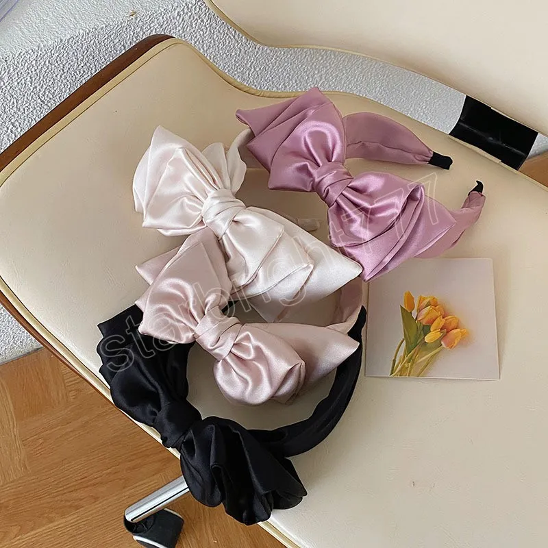 Женщины девочки шелк Silk Satin Big Bow Hairполанка