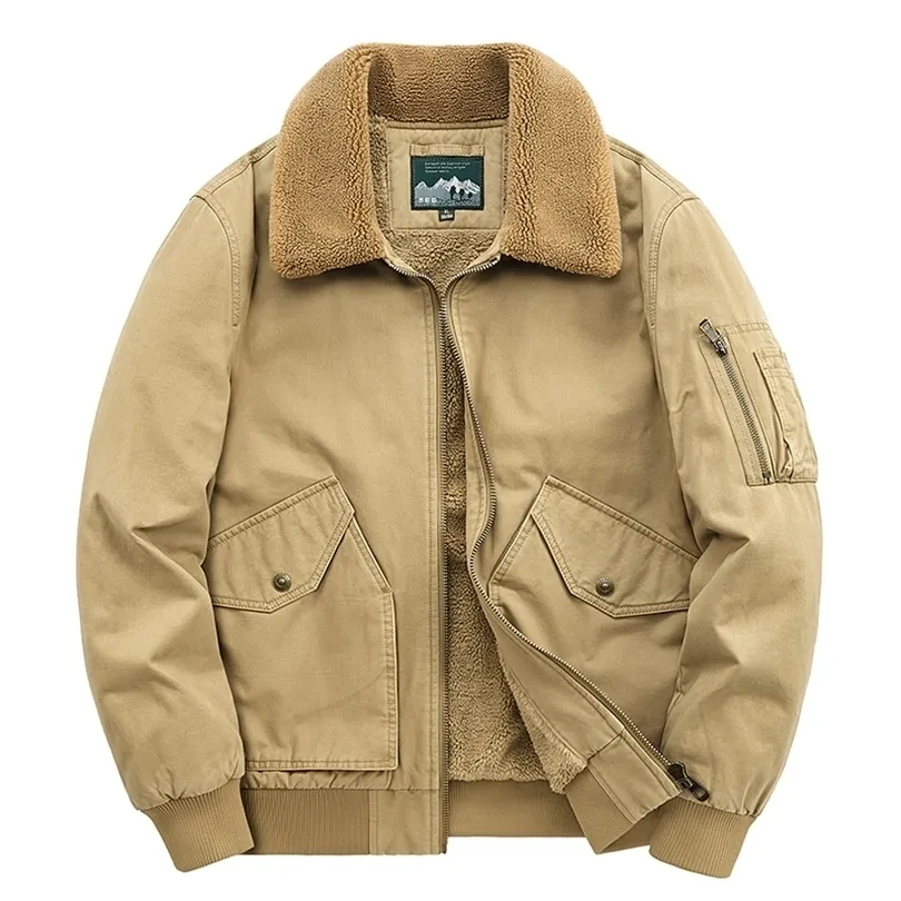 남성 재킷 5XL 4XL 가을 아웃복 군용 캐주얼 재킷 겨울 양털 따뜻한 두꺼운 패션 모피 칼라 코듀로이 코트 220930