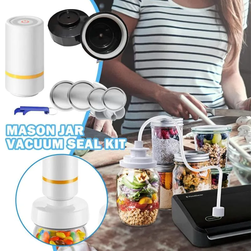 Tafelmatten Elektrische handheld Mason Jar Vacuüm Kit Universele klas Canning Food Made bijlage van benodigdheden Siliconen Seale O4X8