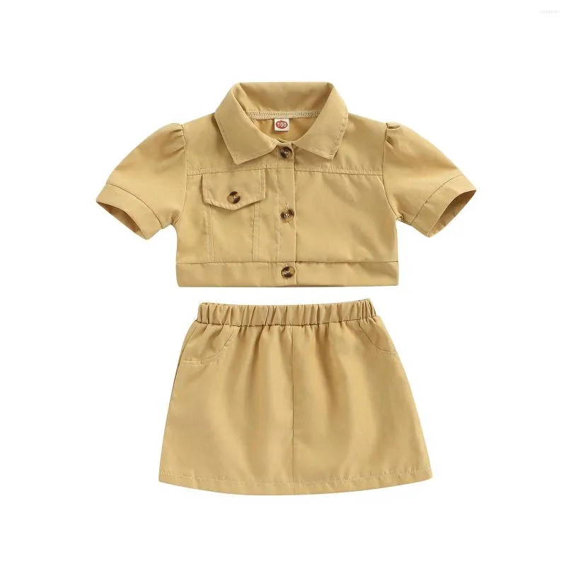 Ensembles de vêtements infantile enfants bébés filles à manches courtes hauts jupe Style décontracté revers poche taille élastique été 1-5T 2 pièces ensemble