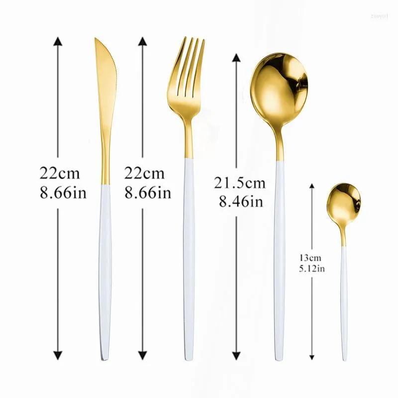 Ensembles de vaisselle Ensemble de couverts blanc et or Vaisselle en acier inoxydable Cuisine Cuillère Fourchette Couteau 4Pcs Dîner Couverts complets