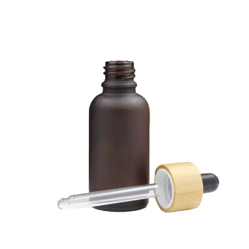 Glass Dropper Bottle Bamboo Woode Lid Portable Empty Frost Brown Essential Oil Vials Refillable Container 5ml 10ml 15ml 20ml 30ml 50ml 100ml Cosmetic Packaging